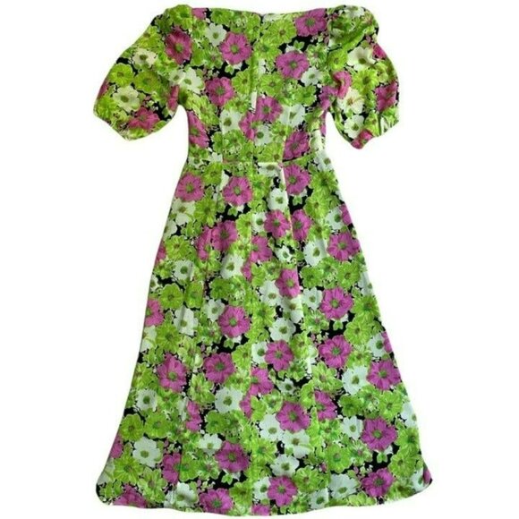 WAYF SURPLICE NECK GREEN MULTI-COLOR FLORAL PRINT MIDI DRESS SIZE XS - Picture 4 of 7